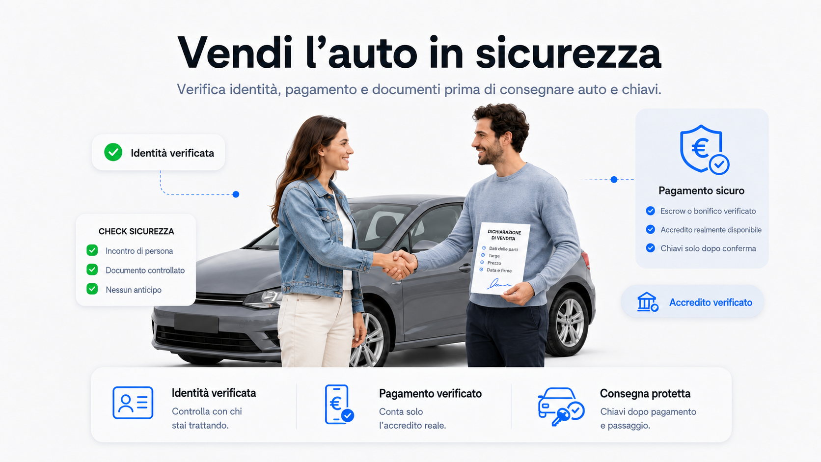 vendi la tua auto usata in sicurezza verifica identità, pagamento e documenti prima di consegnare auto e chiavi